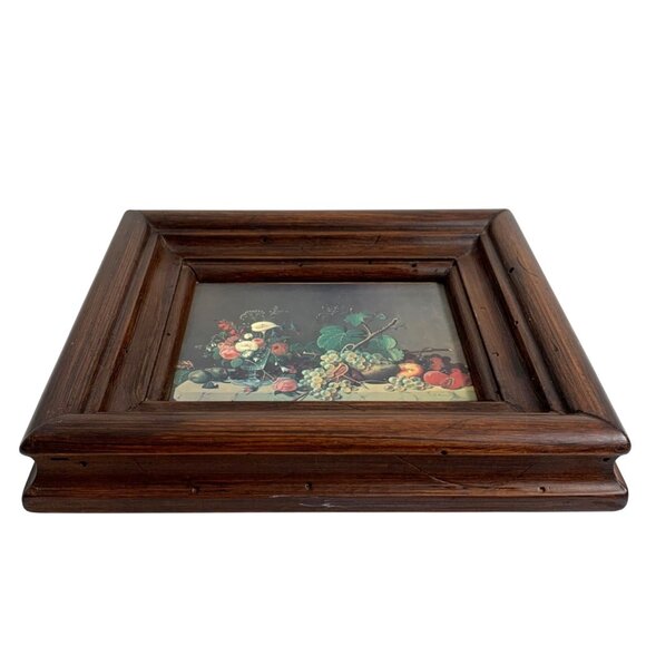 Mini Severin Roesen Still Life Of Fruit & Wine Glass Print In Elegant Wood Frame - Picture 2 of 6